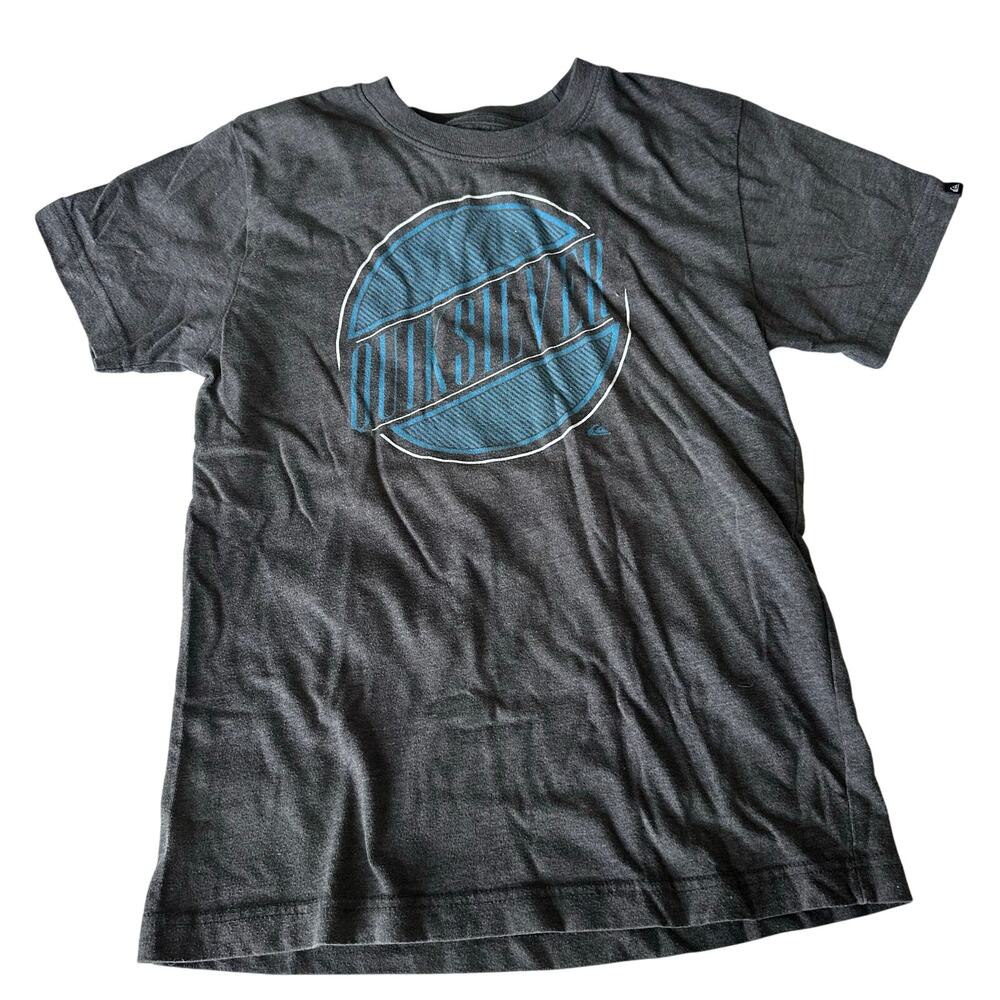 Quiksilver Gray Short Sleeve Blue Logo Tee - Medium
